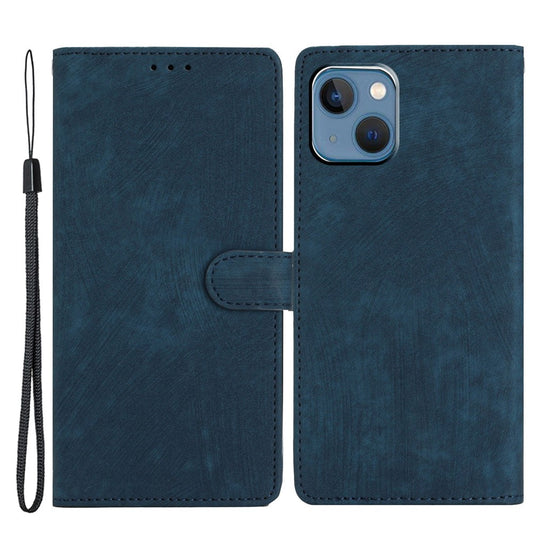For iPhone 15 Plus Stand Skin-touch Cell Phone Cover PU Leather Wallet Slim-Fit Mobile Phone Case