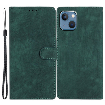 For iPhone 15 Plus Stand Skin-touch Cell Phone Cover PU Leather Wallet Slim-Fit Mobile Phone Case