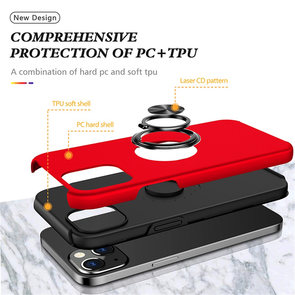 Ring Holder Kickstand PC+TPU Case for iPhone 15 , Drop-proof Protection Phone Cover