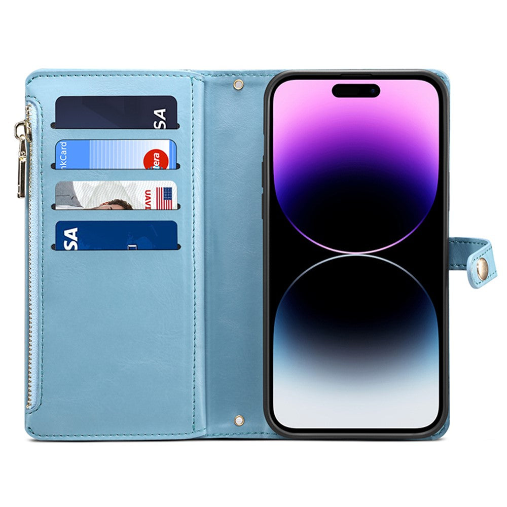 ESEBLE RFID Blocking Phone Case for iPhone 15 Pro Max , Zipper Pocket PU Leather Stand Wallet Cover