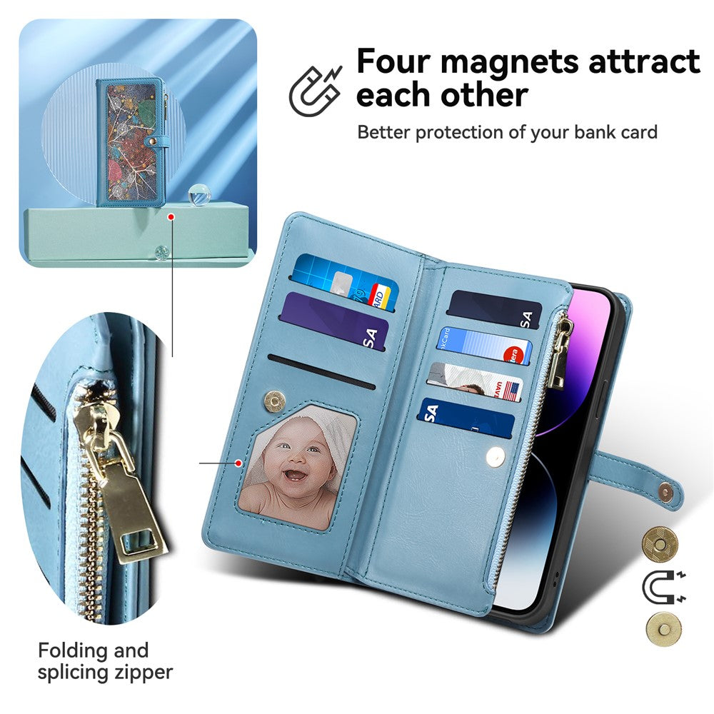 ESEBLE RFID Blocking Phone Case for iPhone 15 Pro Max , Zipper Pocket PU Leather Stand Wallet Cover