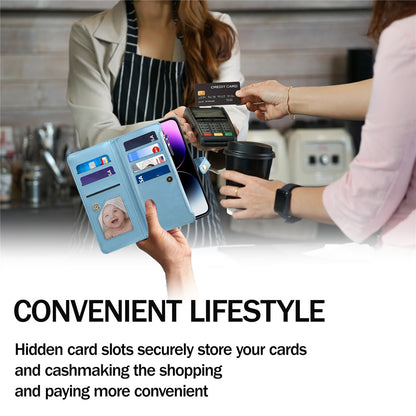 ESEBLE RFID Blocking Phone Case for iPhone 15 Pro Max , Zipper Pocket PU Leather Stand Wallet Cover