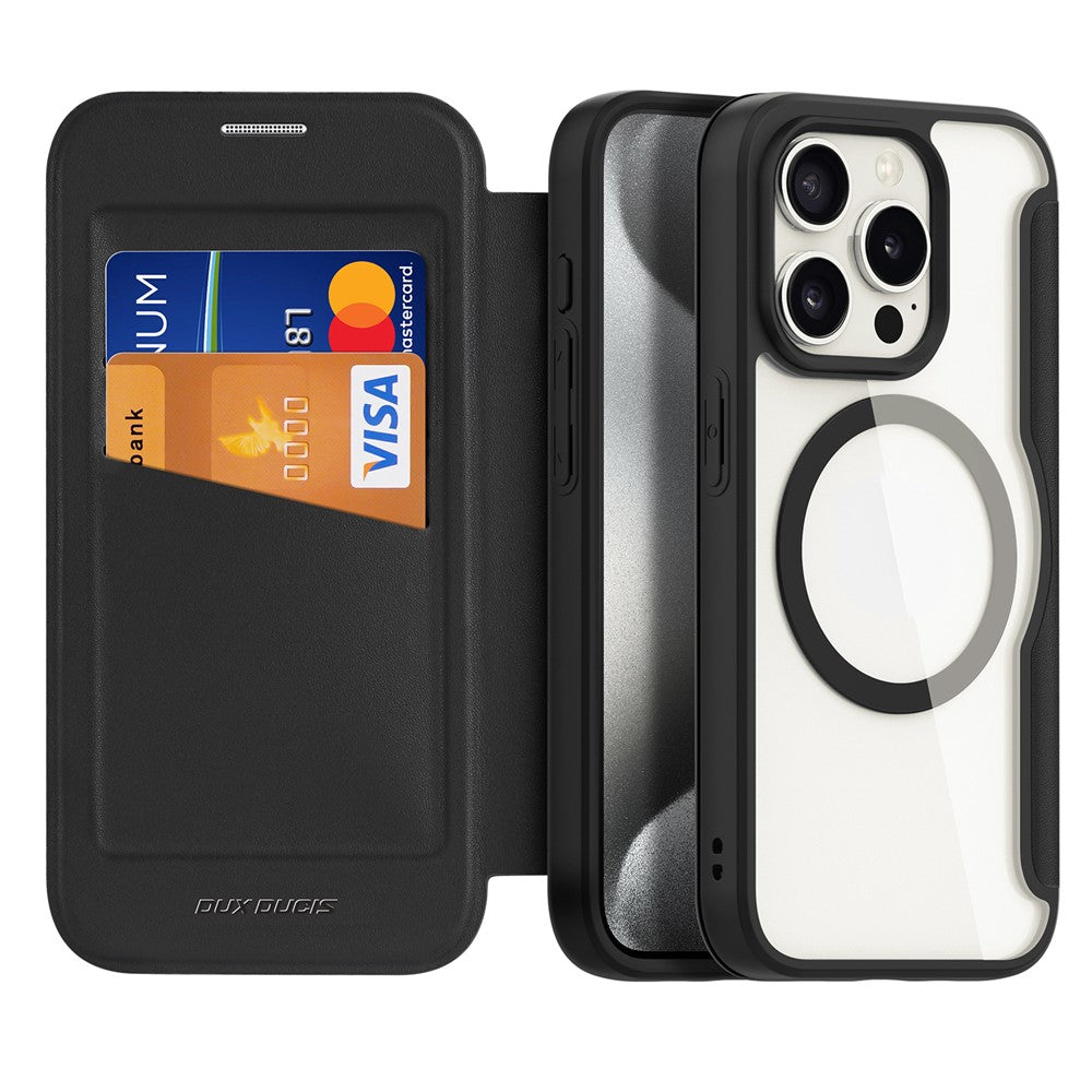 For iPhone 15 Pro Leather Case DUX DUCIS Skin X Pro Series Flip Cover Compatible with MagSafe