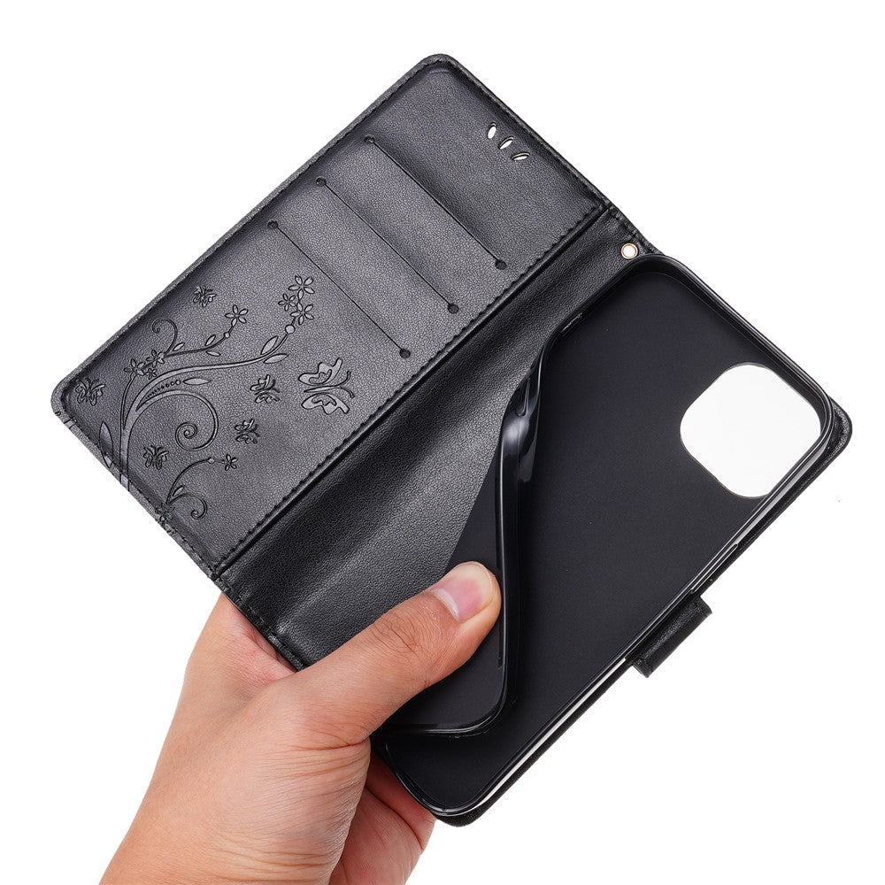 For iPhone 15 Imprinted Butterflies Mobile Phone  Stand Case PU Leather Wallet Shell with Strap