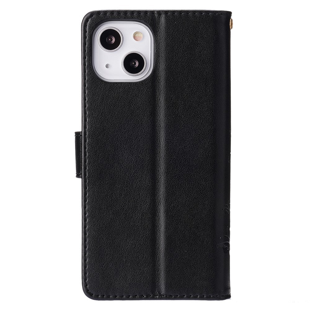 For iPhone 15 Imprinted Butterflies Mobile Phone  Stand Case PU Leather Wallet Shell with Strap