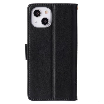 For iPhone 15 Imprinted Butterflies Mobile Phone  Stand Case PU Leather Wallet Shell with Strap