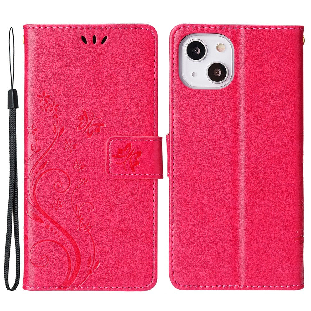 For iPhone 15 Imprinted Butterflies Mobile Phone  Stand Case PU Leather Wallet Shell with Strap