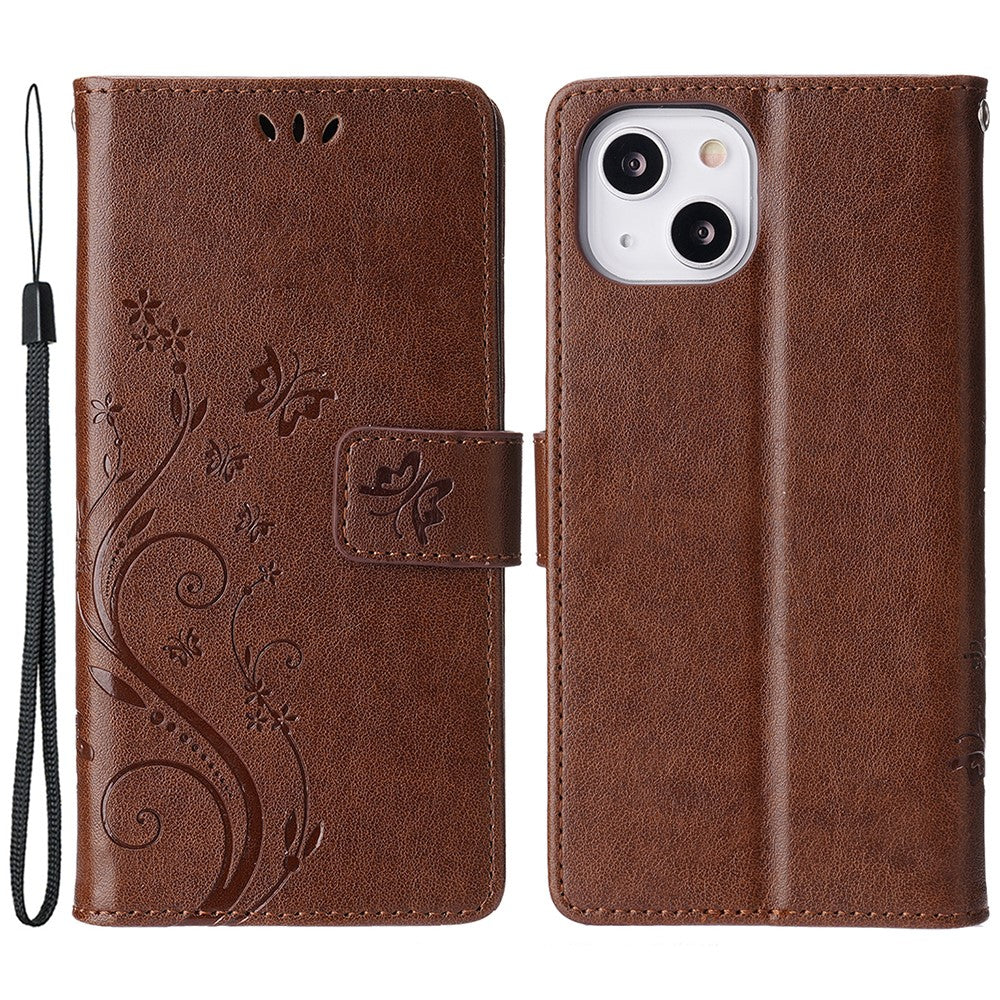 For iPhone 15 Imprinted Butterflies Mobile Phone  Stand Case PU Leather Wallet Shell with Strap