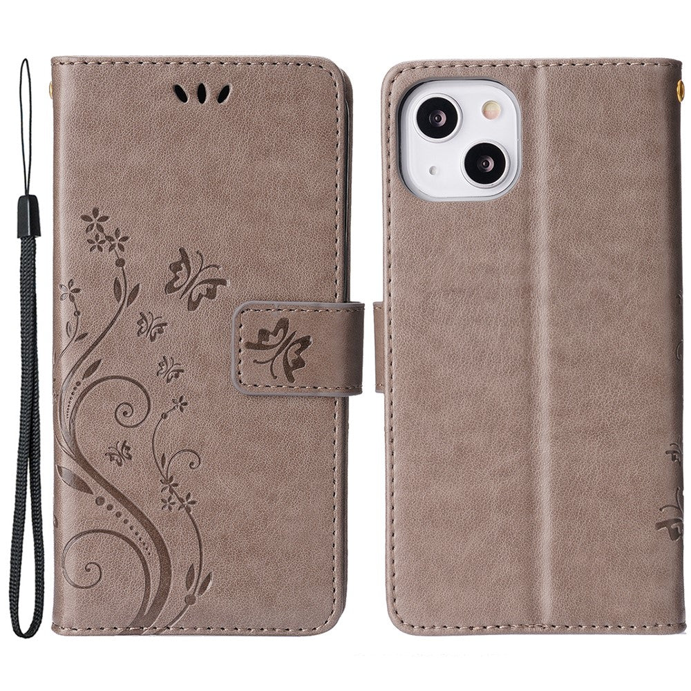 For iPhone 15 Imprinted Butterflies Mobile Phone  Stand Case PU Leather Wallet Shell with Strap