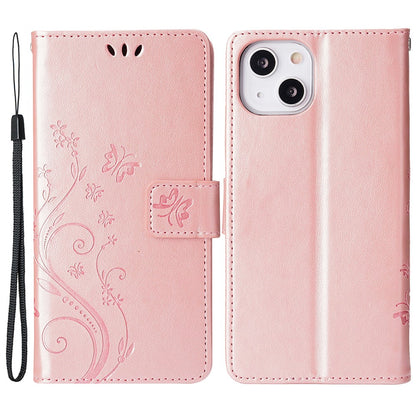 For iPhone 15 Imprinted Butterflies Mobile Phone  Stand Case PU Leather Wallet Shell with Strap