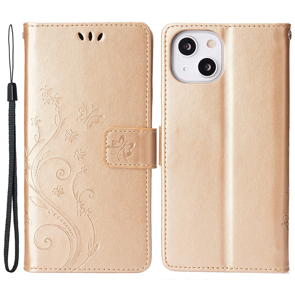 For iPhone 15 Imprinted Butterflies Mobile Phone  Stand Case PU Leather Wallet Shell with Strap