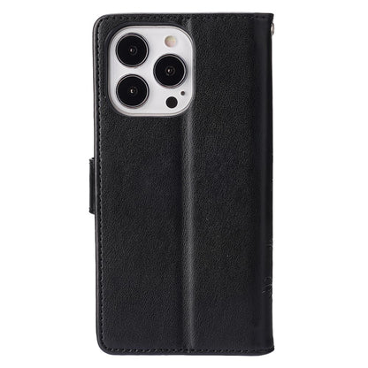 For iPhone 15 Pro Phone Protector Shell Imprinted Butterflies PU Leather Wallet Stand Cover with Strap