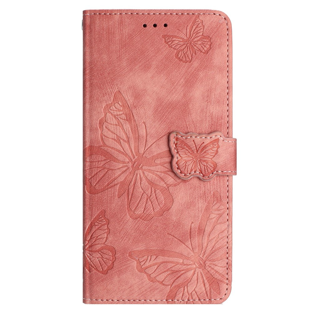 Imprinted Butterflies Phone Case for iPhone 15 , Skin-touch PU Leather Wallet Stand Cover with Strap