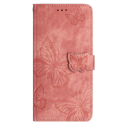 Imprinted Butterflies Phone Case for iPhone 15 , Skin-touch PU Leather Wallet Stand Cover with Strap