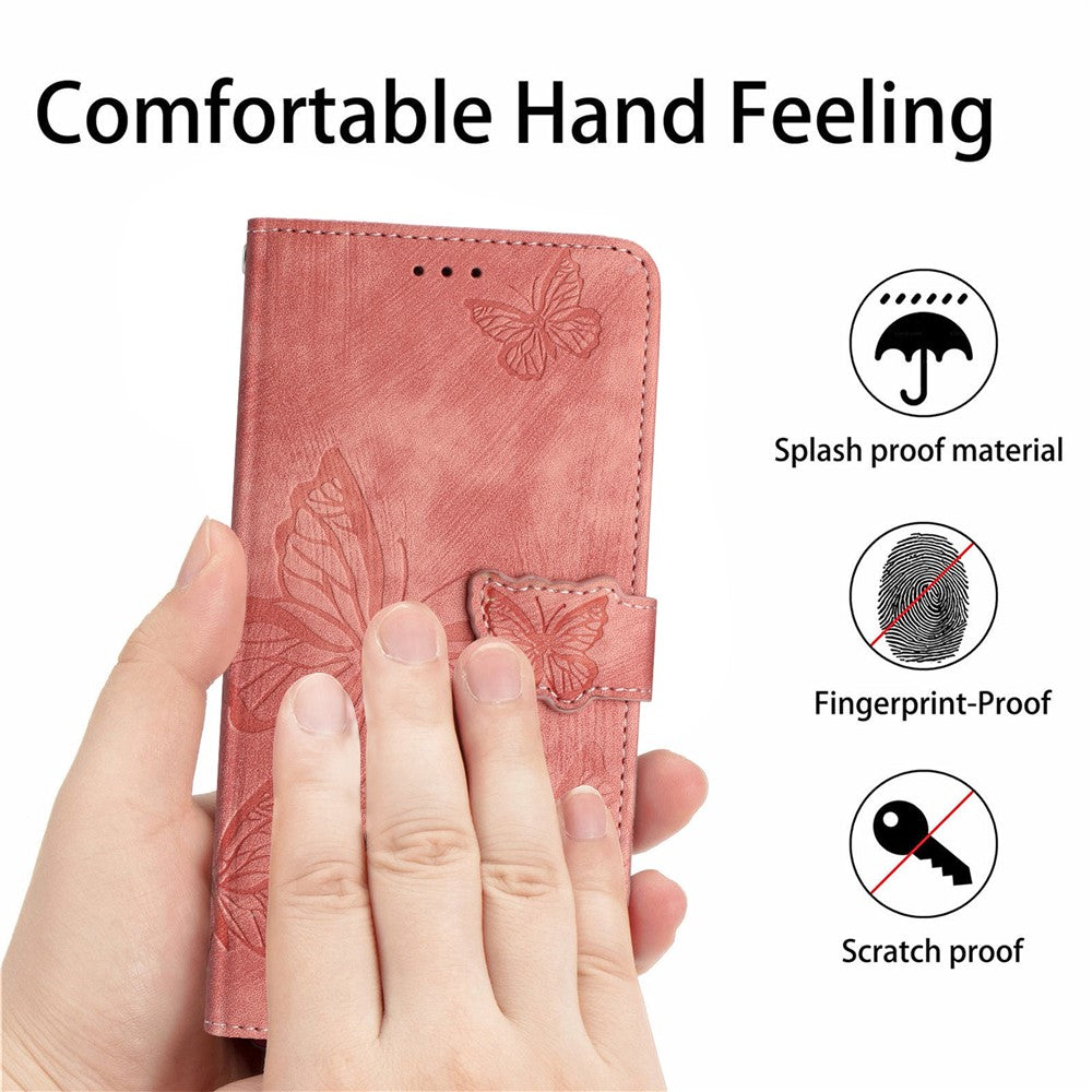 Imprinted Butterflies Phone Case for iPhone 15 , Skin-touch PU Leather Wallet Stand Cover with Strap