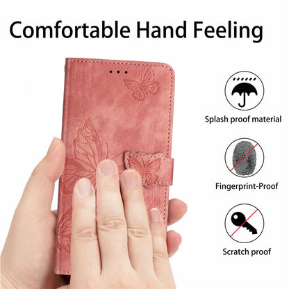Imprinted Butterflies Phone Case for iPhone 15 , Skin-touch PU Leather Wallet Stand Cover with Strap