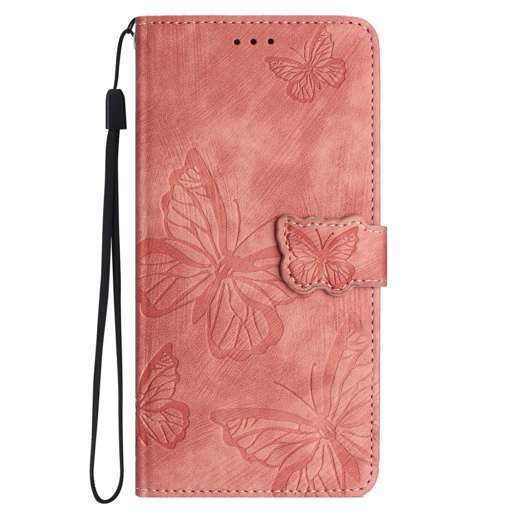 Imprinted Butterflies Phone Case for iPhone 15 , Skin-touch PU Leather Wallet Stand Cover with Strap