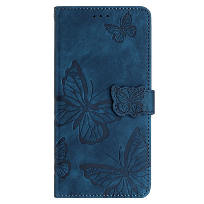 For iPhone 15 Plus Imprinted Butterflies Phone Case PU Leather Wallet Stand Skin-touch Cover with Strap