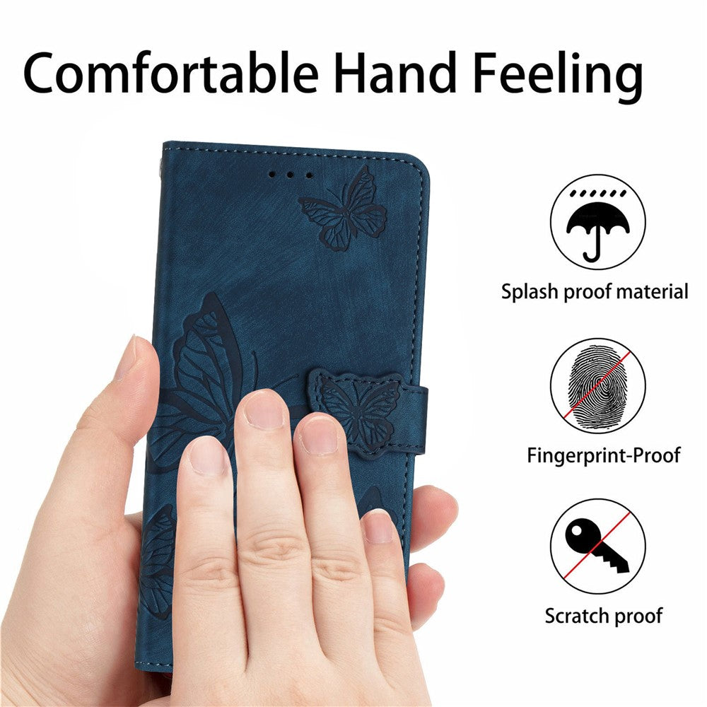 For iPhone 15 Plus Imprinted Butterflies Phone Case PU Leather Wallet Stand Skin-touch Cover with Strap