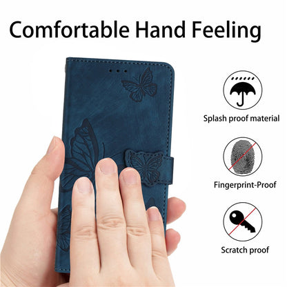 For iPhone 15 Plus Imprinted Butterflies Phone Case PU Leather Wallet Stand Skin-touch Cover with Strap