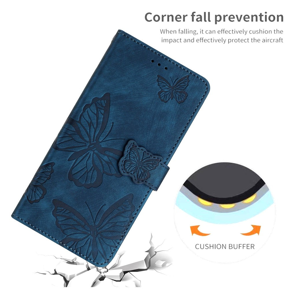 For iPhone 15 Plus Imprinted Butterflies Phone Case PU Leather Wallet Stand Skin-touch Cover with Strap
