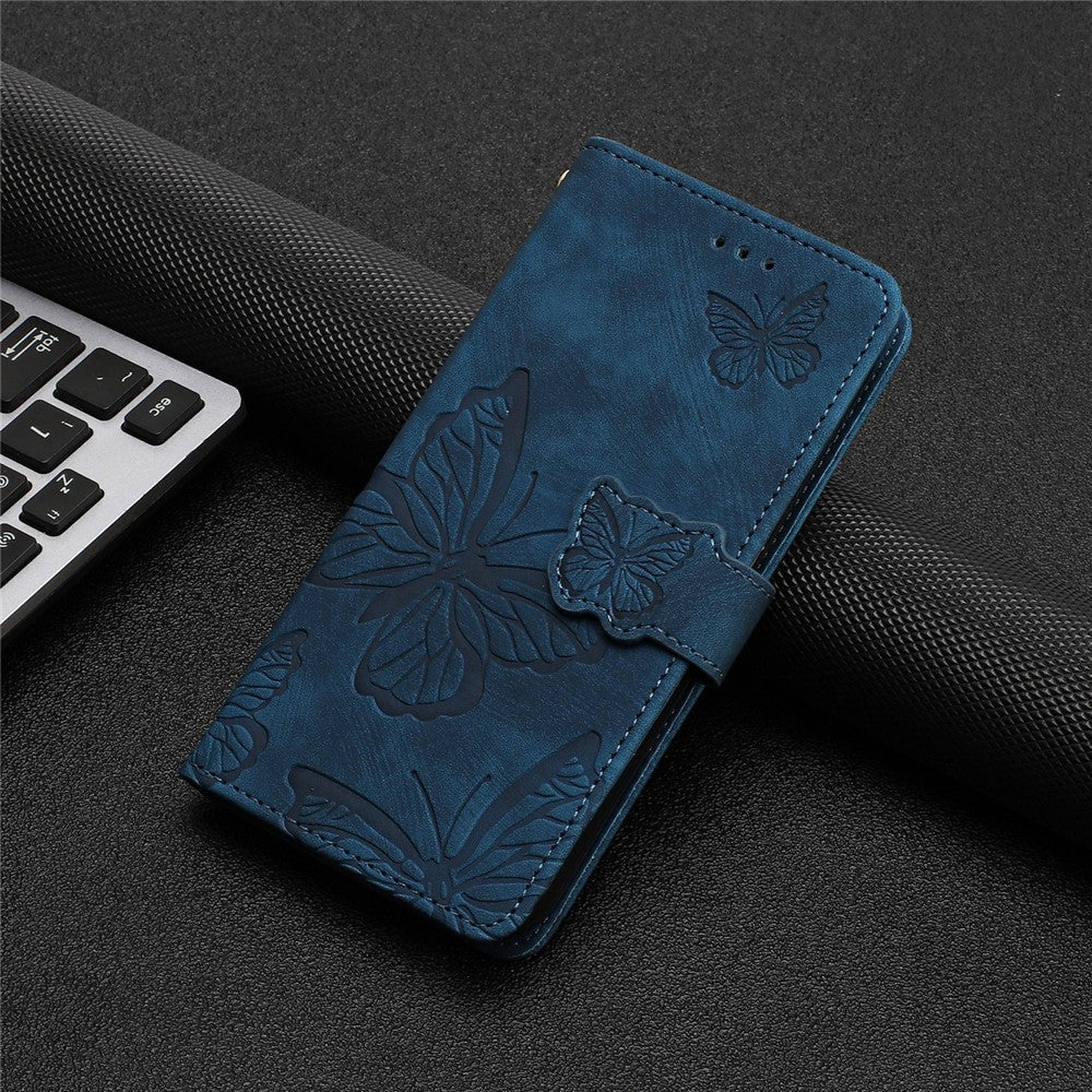 For iPhone 15 Plus Imprinted Butterflies Phone Case PU Leather Wallet Stand Skin-touch Cover with Strap