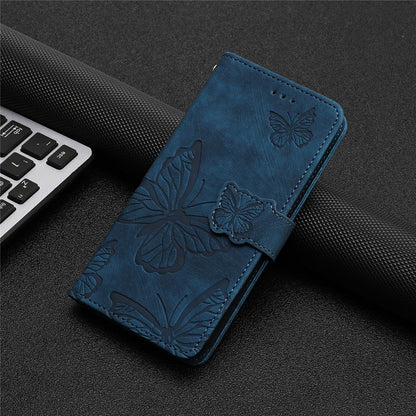 For iPhone 15 Plus Imprinted Butterflies Phone Case PU Leather Wallet Stand Skin-touch Cover with Strap