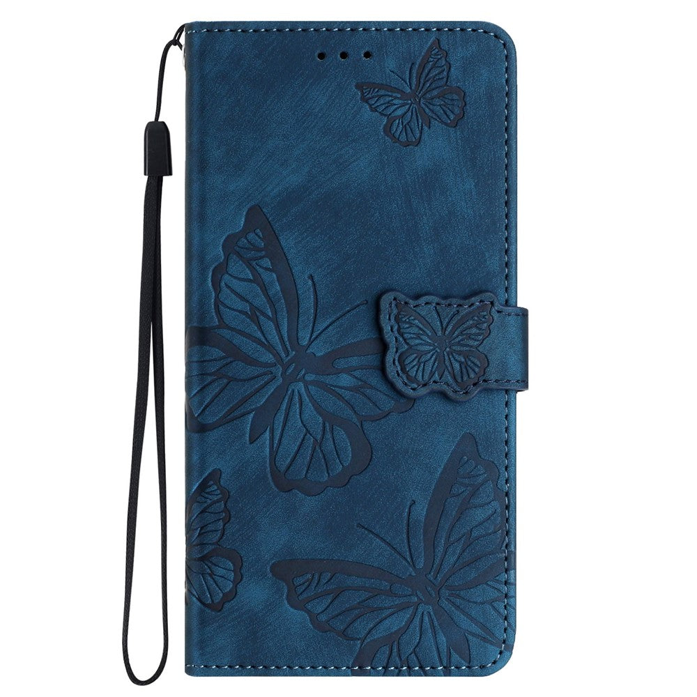 For iPhone 15 Plus Imprinted Butterflies Phone Case PU Leather Wallet Stand Skin-touch Cover with Strap