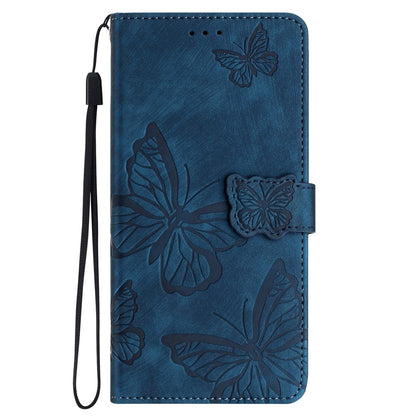 For iPhone 15 Plus Imprinted Butterflies Phone Case PU Leather Wallet Stand Skin-touch Cover with Strap