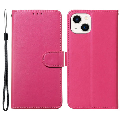 Flip Stand Shell for iPhone 15 Plus Solid Color PU Leather Wallet Cover Phone Case