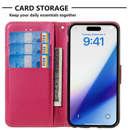 Flip Stand Shell for iPhone 15 Plus Solid Color PU Leather Wallet Cover Phone Case