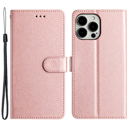 For iPhone 15 Pro Leather Wallet Stand Phone Cover Silk Texture Shockproof Case