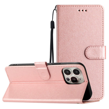 For iPhone 15 Pro Leather Wallet Stand Phone Cover Silk Texture Shockproof Case