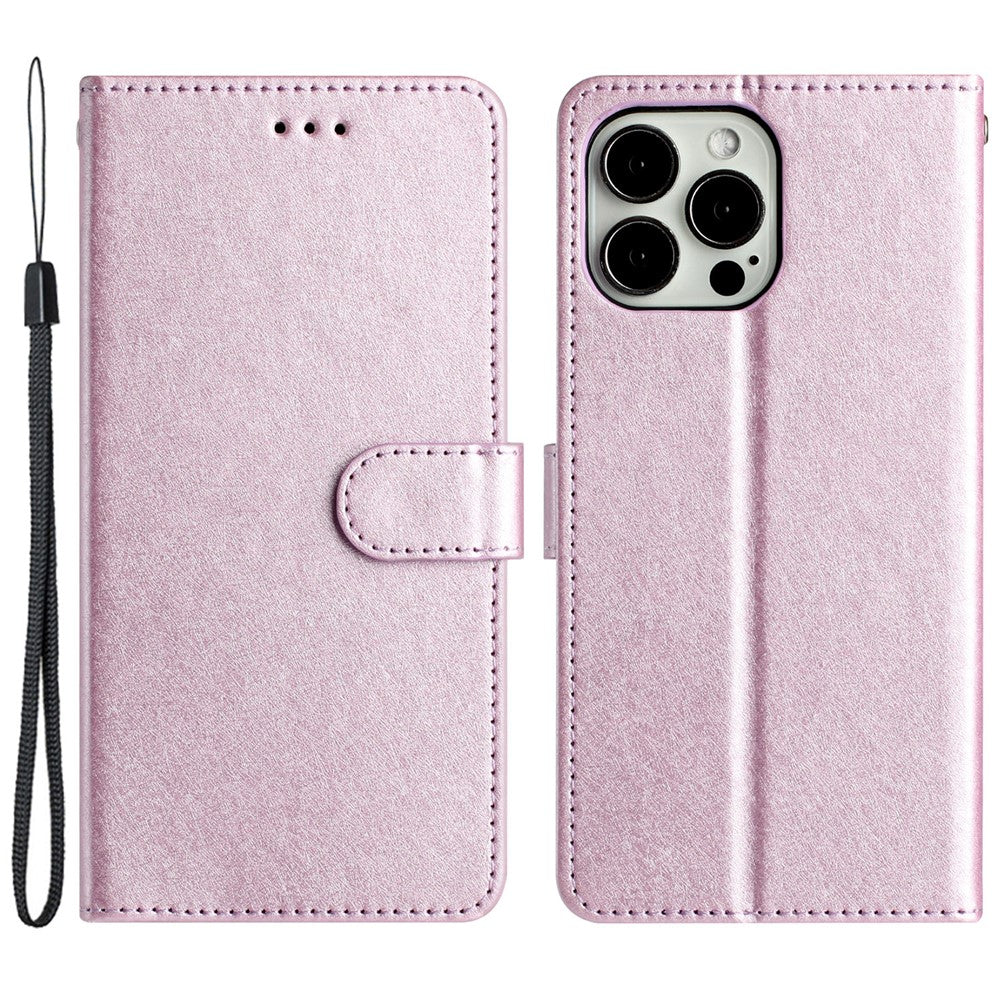 For iPhone 15 Pro Leather Wallet Stand Phone Cover Silk Texture Shockproof Case