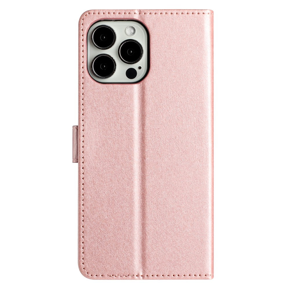 For iPhone 15 Pro Max Protective Case, PU Leather+TPU Silk Texture Wallet Stand Phone Cover with Strap