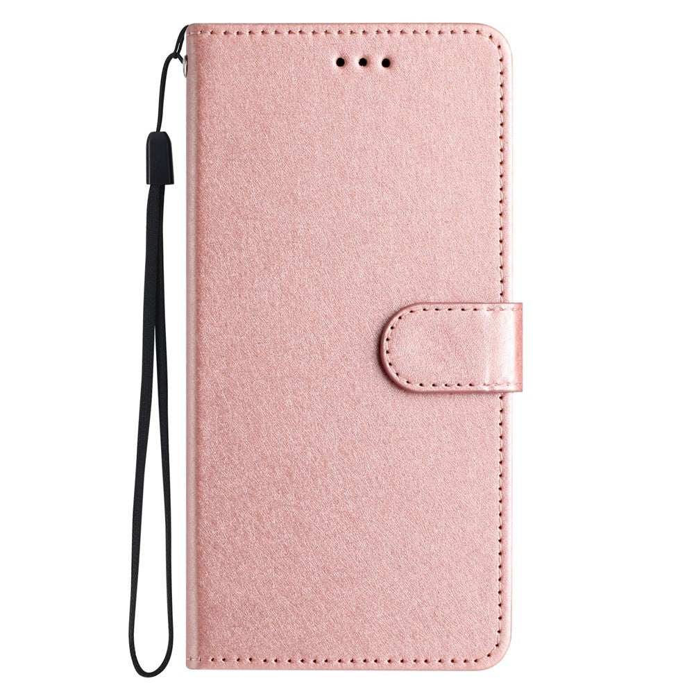 For iPhone 15 Pro Max Protective Case, PU Leather+TPU Silk Texture Wallet Stand Phone Cover with Strap