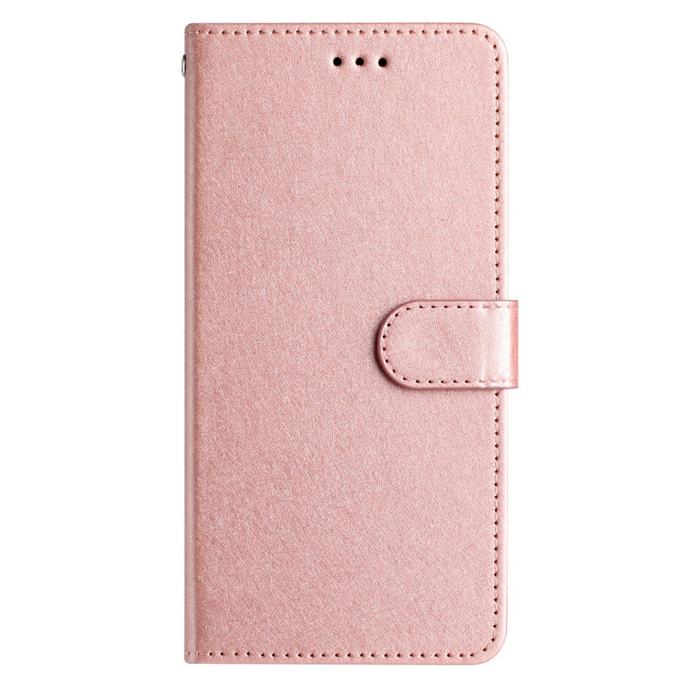 For iPhone 15 Pro Max Protective Case, PU Leather+TPU Silk Texture Wallet Stand Phone Cover with Strap