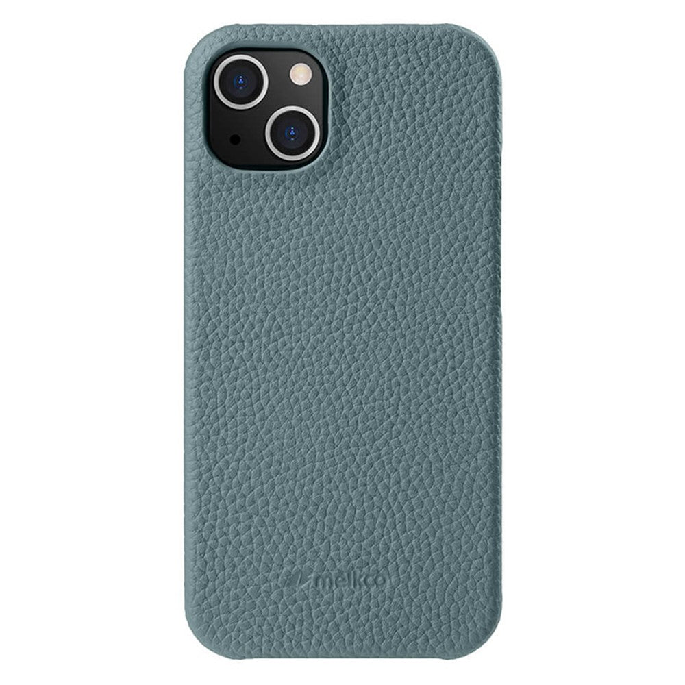 MELKCO For iPhone 14 Plus Anti-drop Cell Phone Case Genuine Cow Leather Coated PC Cover