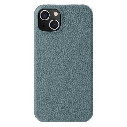 MELKCO For iPhone 14 Plus Anti-drop Cell Phone Case Genuine Cow Leather Coated PC Cover