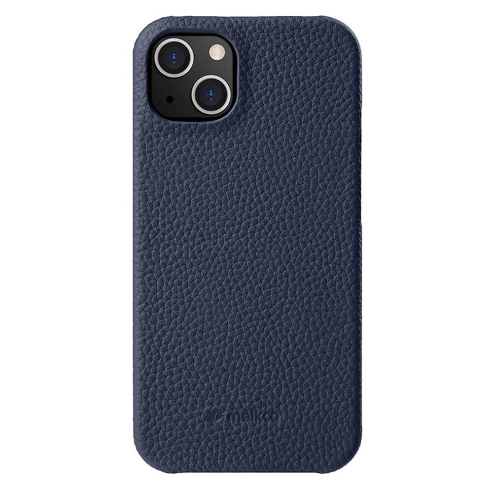 MELKCO For iPhone 14 Plus Anti-drop Cell Phone Case Genuine Cow Leather Coated PC Cover