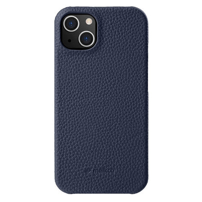 MELKCO For iPhone 14 Plus Anti-drop Cell Phone Case Genuine Cow Leather Coated PC Cover