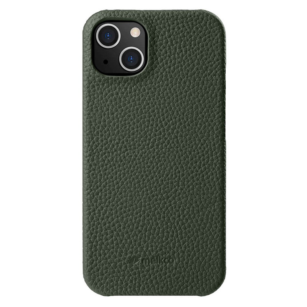 MELKCO For iPhone 14 Plus Anti-drop Cell Phone Case Genuine Cow Leather Coated PC Cover