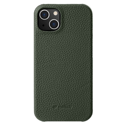 MELKCO For iPhone 14 Plus Anti-drop Cell Phone Case Genuine Cow Leather Coated PC Cover