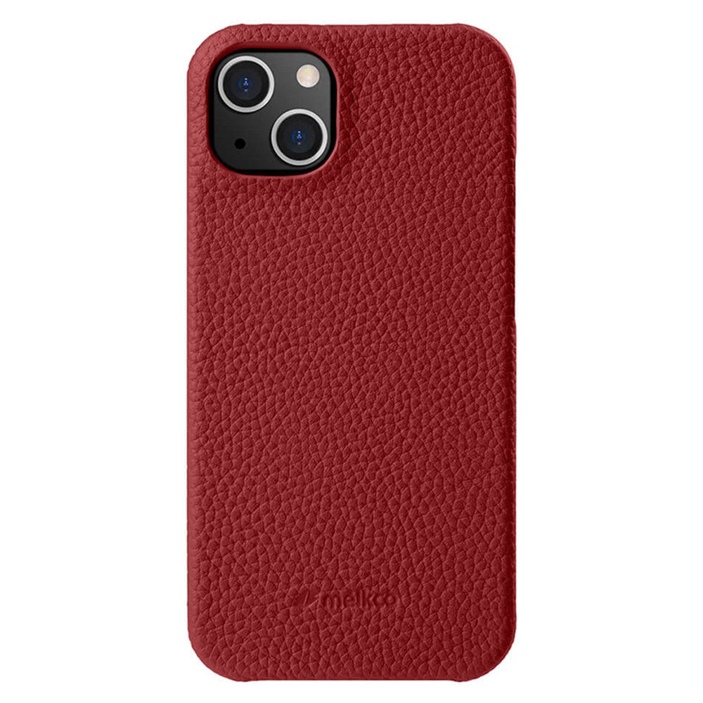 MELKCO For iPhone 14 Plus Anti-drop Cell Phone Case Genuine Cow Leather Coated PC Cover