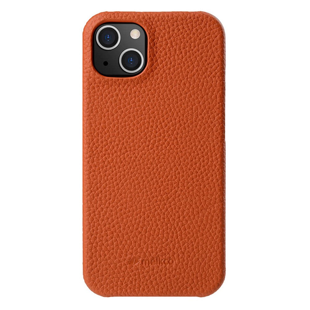 MELKCO For iPhone 14 Plus Anti-drop Cell Phone Case Genuine Cow Leather Coated PC Cover