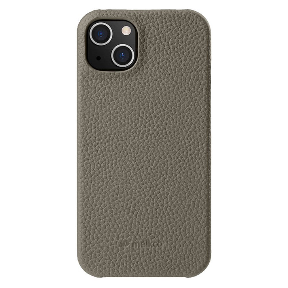 MELKCO For iPhone 14 Plus Anti-drop Cell Phone Case Genuine Cow Leather Coated PC Cover