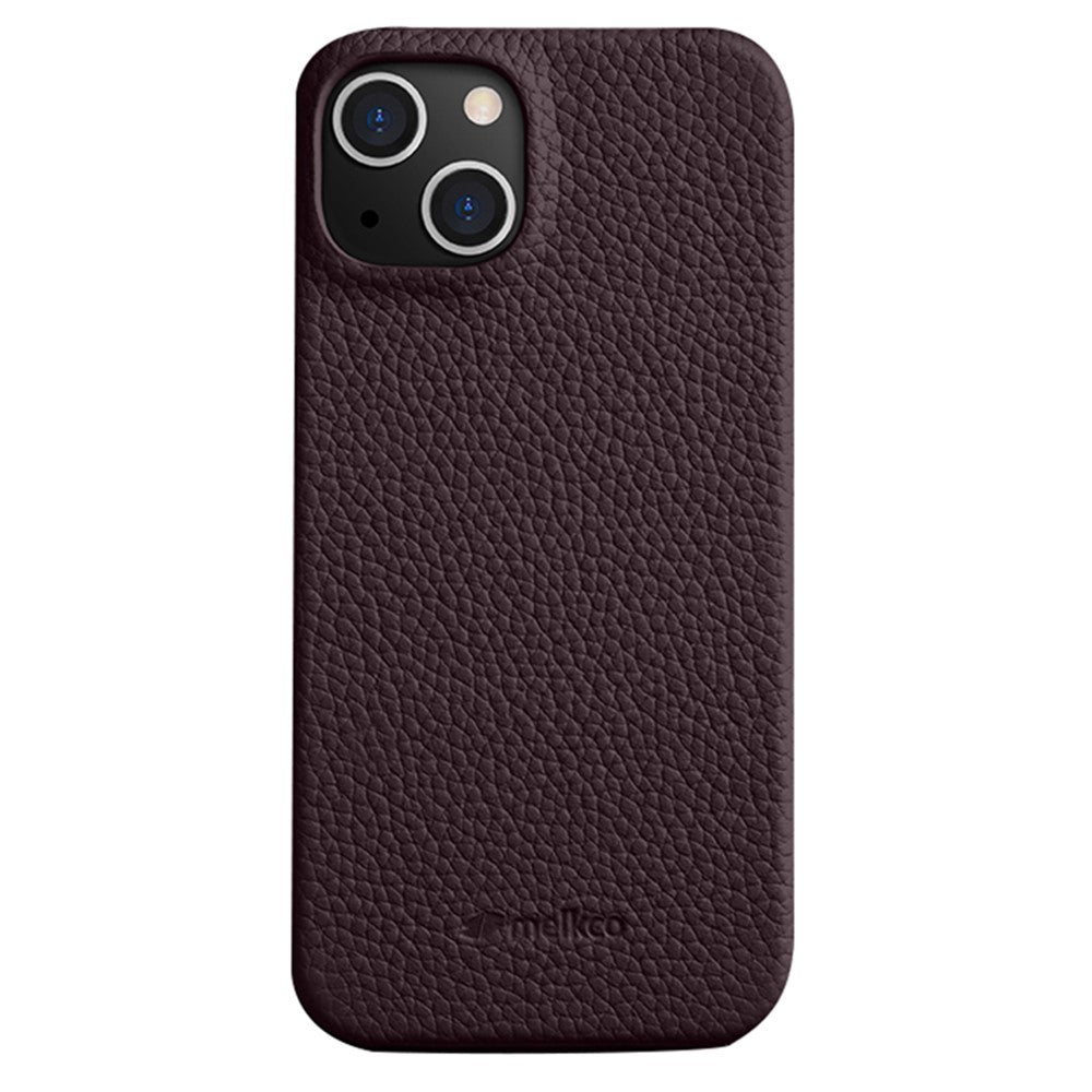 MELKCO For iPhone 14 Plus Anti-drop Cell Phone Case Genuine Cow Leather Coated PC Cover