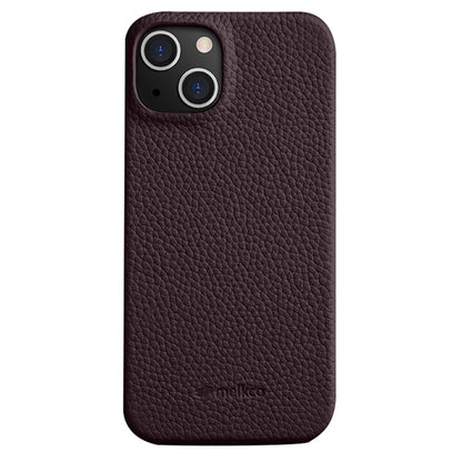 MELKCO For iPhone 14 Plus Anti-drop Cell Phone Case Genuine Cow Leather Coated PC Cover