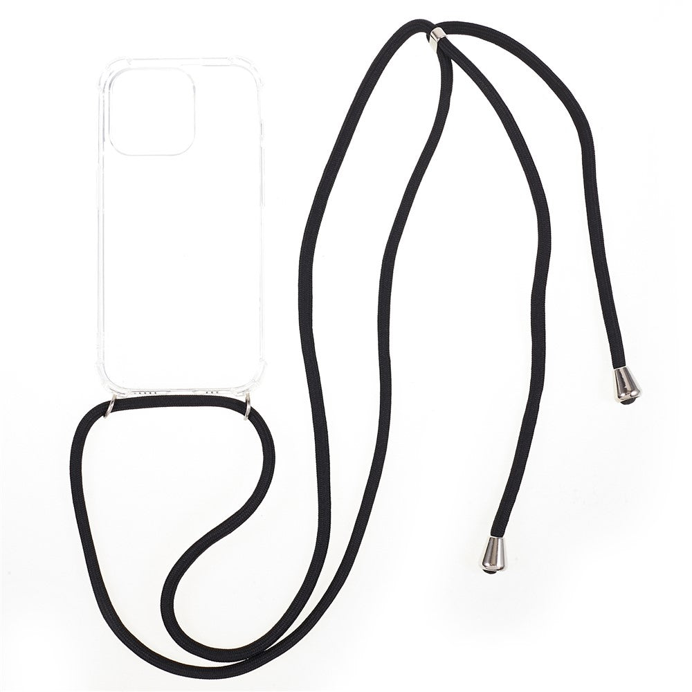 For iPhone 15 Pro Anti-drop Back Cover Thicken Four Corner Clear TPU Phone Case with Lanyard