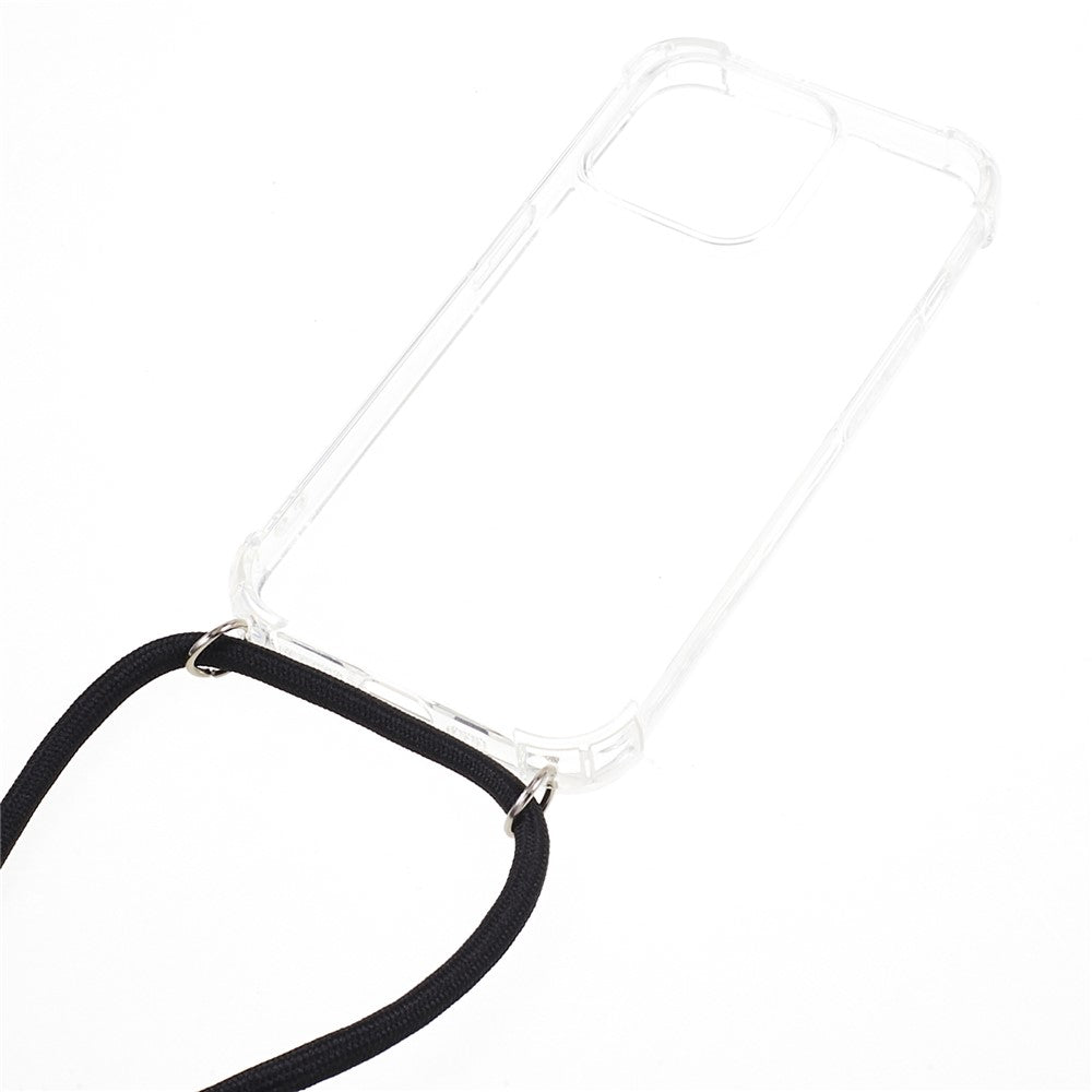 For iPhone 15 Pro Anti-drop Back Cover Thicken Four Corner Clear TPU Phone Case with Lanyard